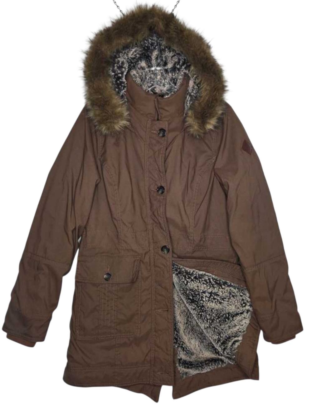HOLLISTER FAUX TEDDY LINED PARKA JACKET COAT BROWN WOMENS SIZE MEDIUM
